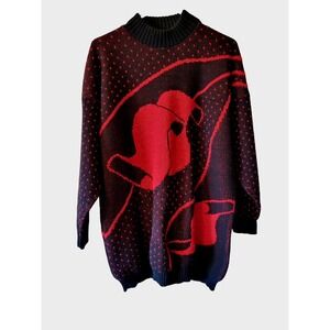 Vintage‎ 80's Metallic Abstract Sparkly Oversized Tunic Sweater Women's M / L